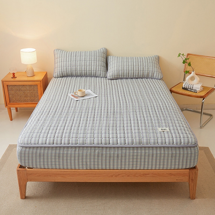 91家纺网 家纺一手货源 找家纺 喜居家纺2025新款A类水洗棉夹棉棉花床笠垫 棉-乐可灰