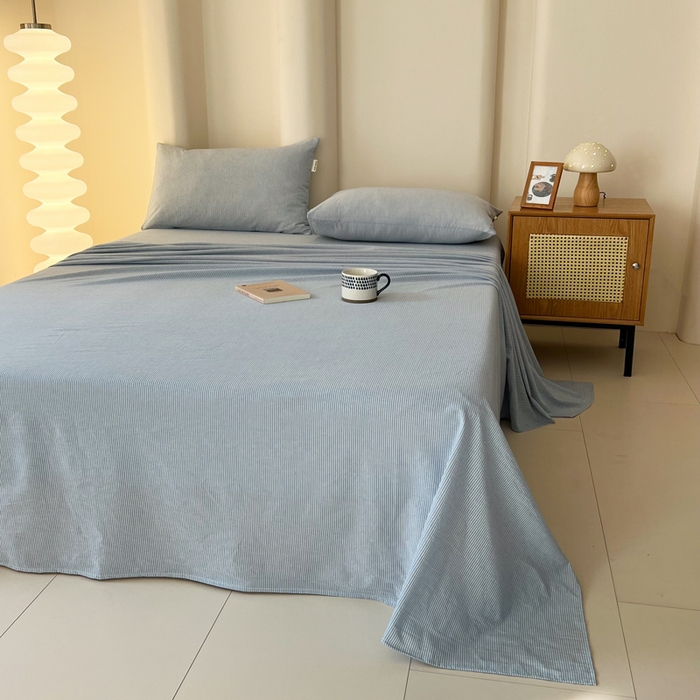 91家纺网 家纺一手货源 找家纺 恋之语家纺 2025新款全棉纯棉色织床单单品单床单床单单件 条纹蓝