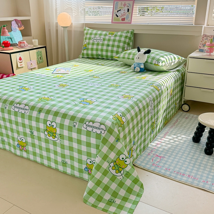 91家纺网 家纺一手货源 找家纺 呗旺鹿 2025新款正版三丽鸥全棉13372单品床单 格子大眼蛙