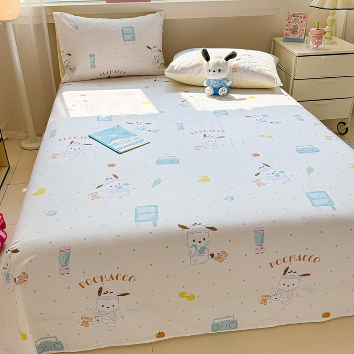 91家纺网 家纺一手货源 找家纺 呗旺鹿 2025新款正版三丽鸥全棉13372单品床单 运动帕恰狗