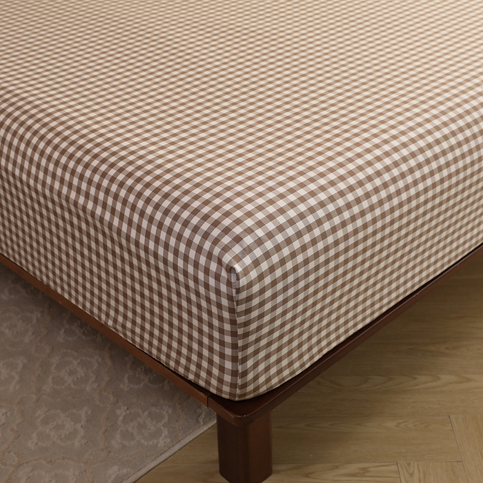 91家纺网 家纺一手货源 找家纺 绒多多 2025新款简约水洗棉色织床笠 咖小格