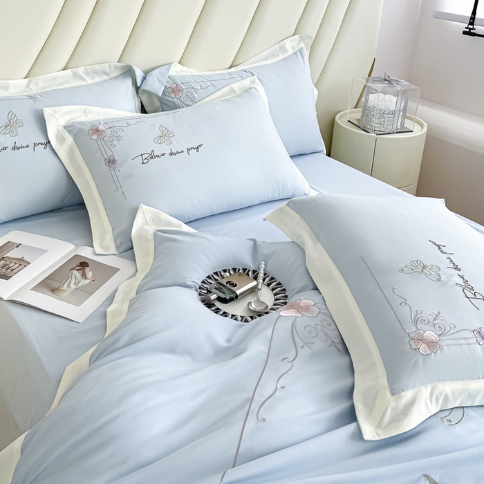 91家纺网 家纺一手货源 找家纺 恋之语 2025新款水洗棉刺绣四件套-锦绣花 锦绣花-天蓝