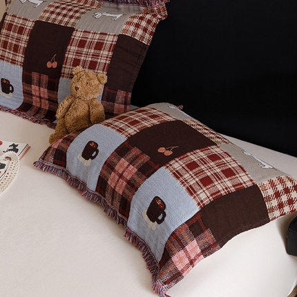 麻依2025新款色织提花流苏枕巾 可可童话