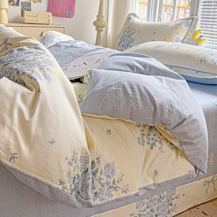 91家纺网 家纺一手货源 找家纺 暖芯优选 2025新款全棉纯棉一字绣四件套系列 花影轻颜