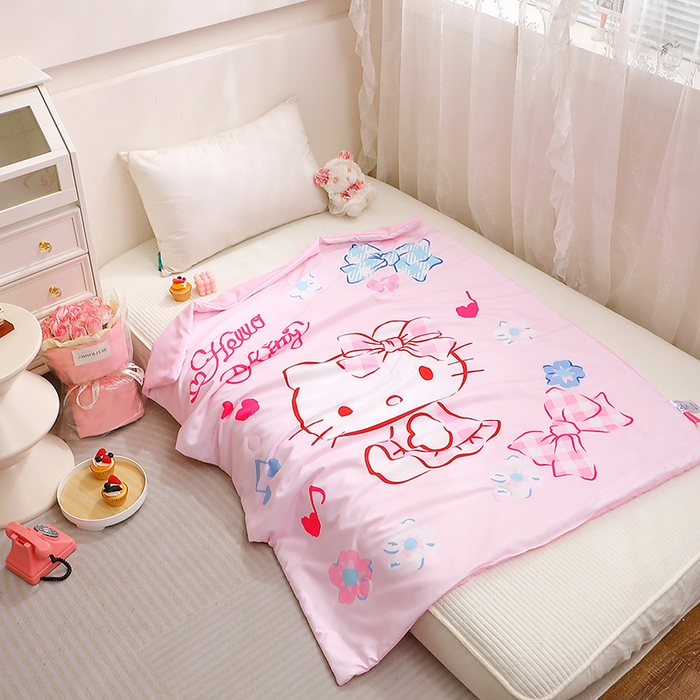 91家纺网 家纺一手货源 找家纺 2025新款三丽鸥正版授权库洛米儿童大版夏被夏凉被凉感天丝空调被夏凉被幼儿园午睡凉席夏被三件套 KT-甜心宝贝