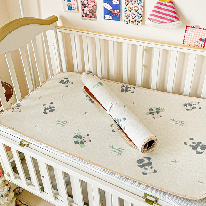 91家纺网 家纺一手货源 找家纺 富馨莱 2025新款幼儿园古藤席冰丝席双面可用儿童凉席双面凉感 竹子熊猫