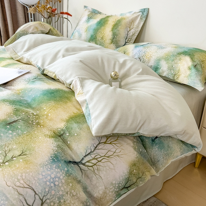 91家纺网 家纺一手货源 找家纺 芃成家纺 2025新款A类莱赛尔天丝棉四件套 冬雪寒香