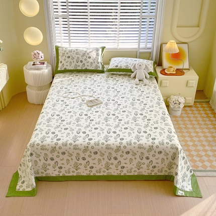 91家纺网 家纺一手货源 找家纺 （总）春皖家纺 2025新款A类全棉简约老粗纱布四件套风格一-工艺款单床单