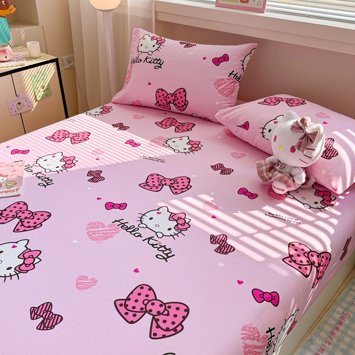 91家纺网 家纺一手货源 找家纺 呗旺鹿 2025新款正版三丽鸥全棉13372单品床笠 开心凯蒂