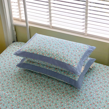 91家纺网 家纺一手货源 找家纺 （总）春皖家纺 2025新款A类全棉简约老粗纱布四件套风格一-工艺款单枕套