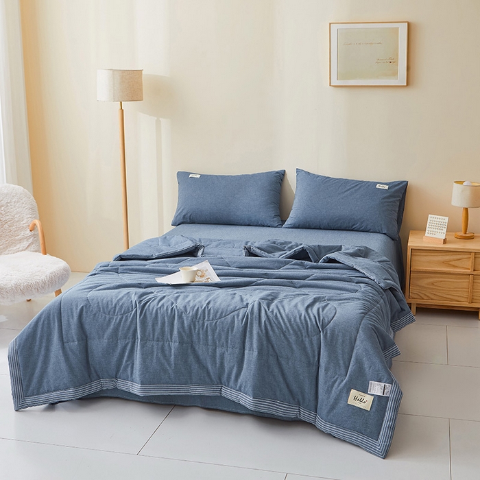 91家纺网 家纺一手货源 找家纺 恋人优选 2025新款纯棉色织水洗夏被 牛仔蓝