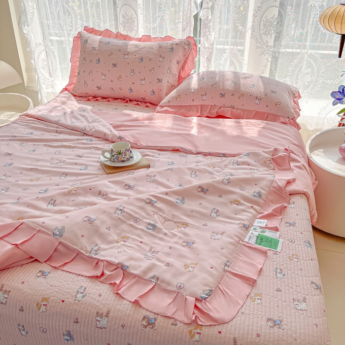 91家纺网 家纺一手货源 找家纺 慕晨 2025新品天丝莫代尔夏被床盖四件套天丝夏凉被直播热款夏被四件套 小猫咪