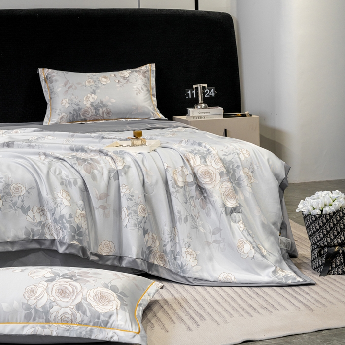 91家纺网 家纺一手货源 找家纺 归属2025新款水洗真丝夏被四件套空调被夏凉被 悦色灰