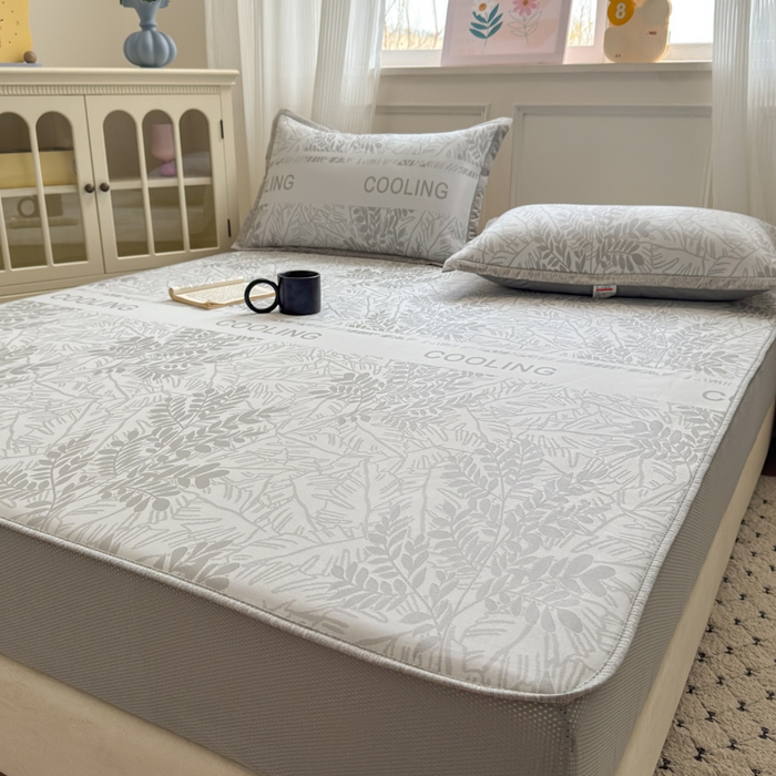 91家纺网 家纺一手货源 找家纺 花漾家居 2025新款A类色织提花PE凉感丝凉席三件套床单床笠款 床笠款-含羞灰