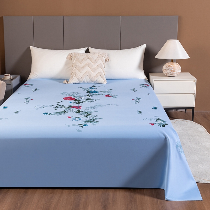 91家纺网 家纺一手货源 找家纺 居美良品 2025新款国民老上海100%全棉床单 牡丹绽放-蓝色