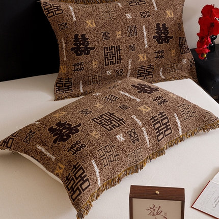 麻依2025新款色织提花流苏枕巾 千禧