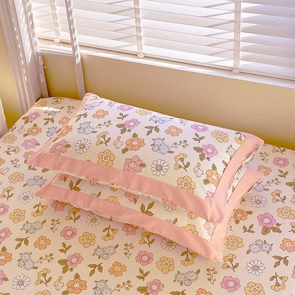 91家纺网 家纺一手货源 找家纺 （总）春皖家纺 2025新款A类全棉简约老粗纱布四件套风格一-工艺款单枕套