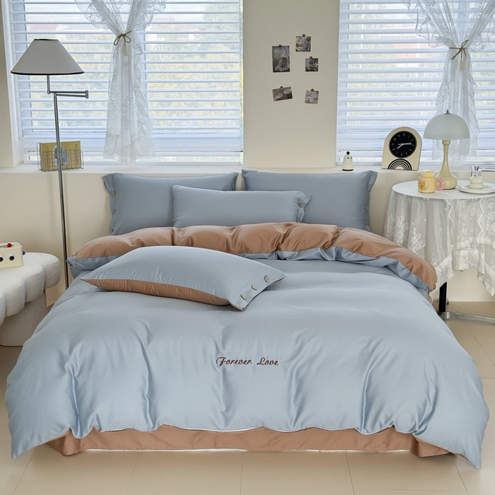 91家纺网 家纺一手货源 找家纺 艾迪尚家纺 2025新款A类纯色双拼长绒棉纯棉刺绣系列单品被套 被套单件（有单品 可定制） 驼韵蓝调