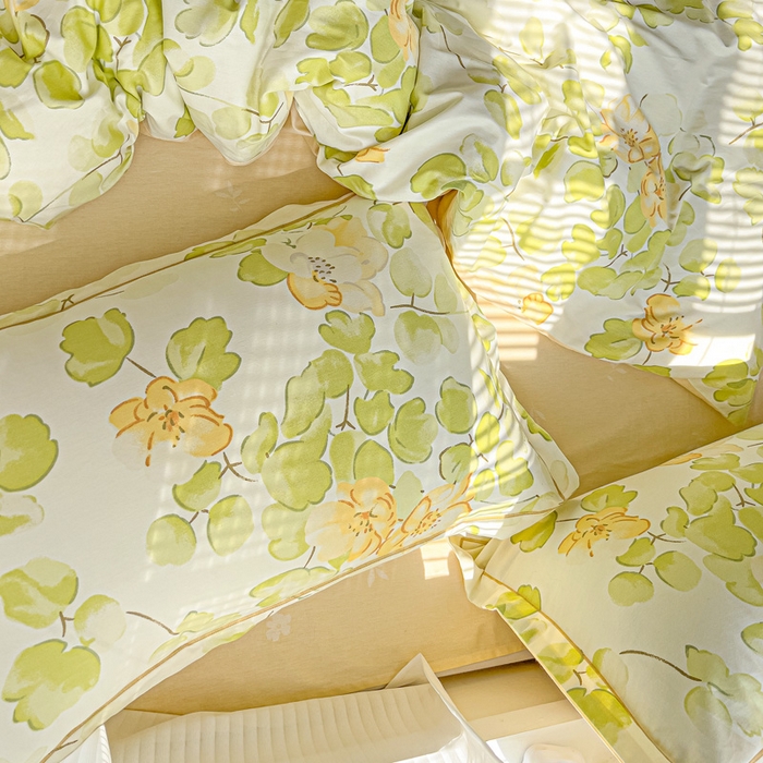 91家纺网 家纺一手货源 找家纺 暖芯优选 2025新款全棉纯棉一字绣四件套系列 叶柔苏夏