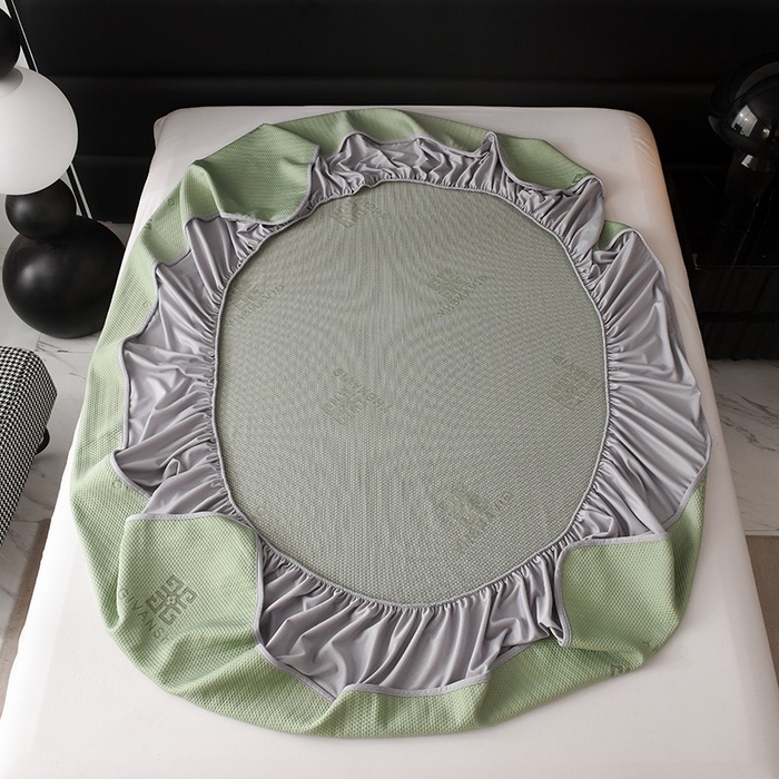 91家纺网 家纺一手货源 找家纺 绒多多 2025新款A类凉感冰豆豆席子凉席床笠款 果绿