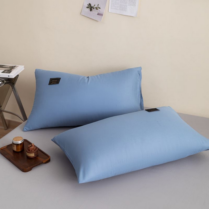 91家纺网 家纺一手货源 找家纺 恋之语 2025新款90克纯色双拼四件套 海洋蓝+浅灰