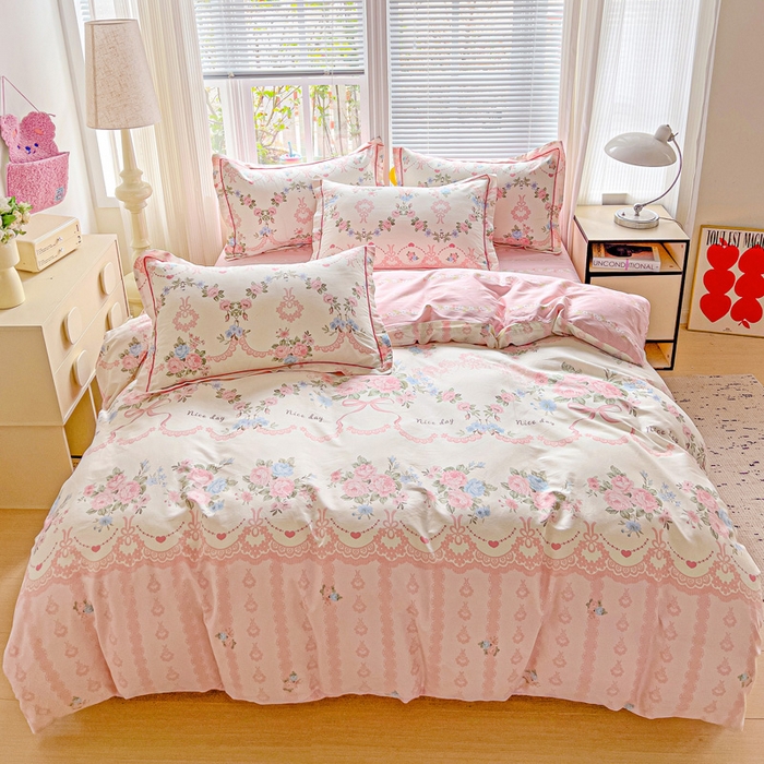 91家纺网 家纺一手货源 找家纺 暖芯优选 2025新款全棉纯棉一字绣四件套系列 半夏清风