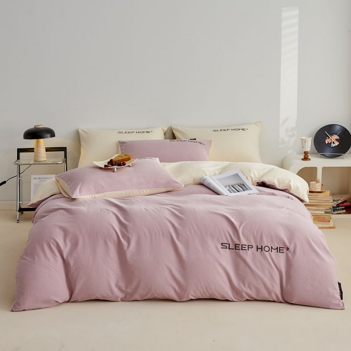 91家纺网 家纺一手货源 找家纺 恋之语 2025新款110克麻绳双拼刺绣四件套 香芋紫+米黄