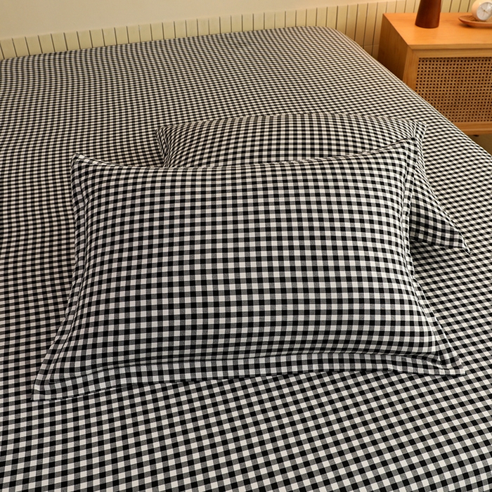 91家纺网 家纺一手货源 找家纺 绒多多 2025新款简约水洗棉色织床笠 黑白格