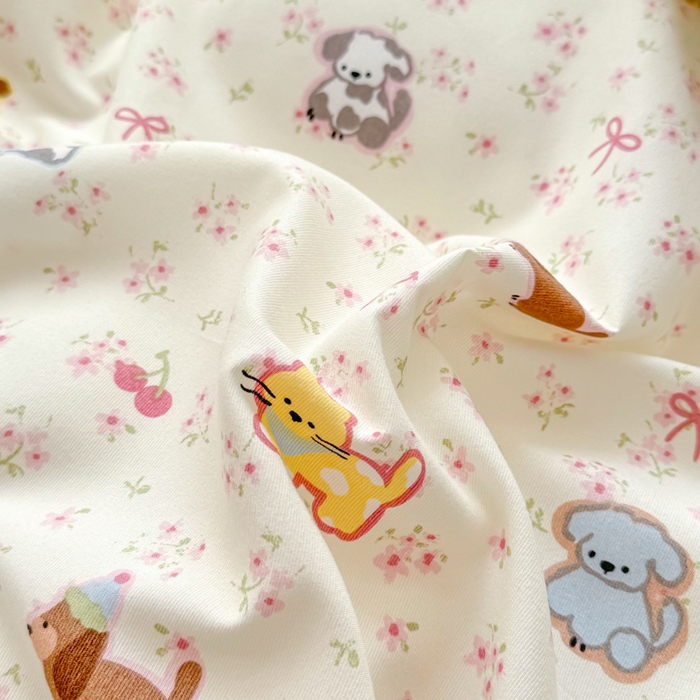 91家纺网 家纺一手货源 找家纺 丝芙妮家居2025新款水洗针织棉双层纱印花四件套 花丛乐园