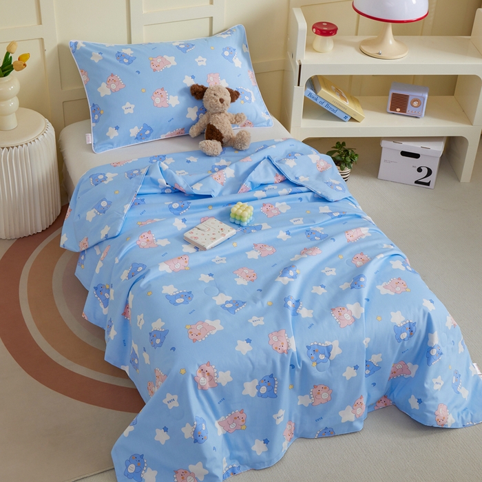 91家纺网 家纺一手货源 找家纺 ds生活馆 2025新款儿童学生纯棉精梳棉系列单夏被 星星恐龙蓝