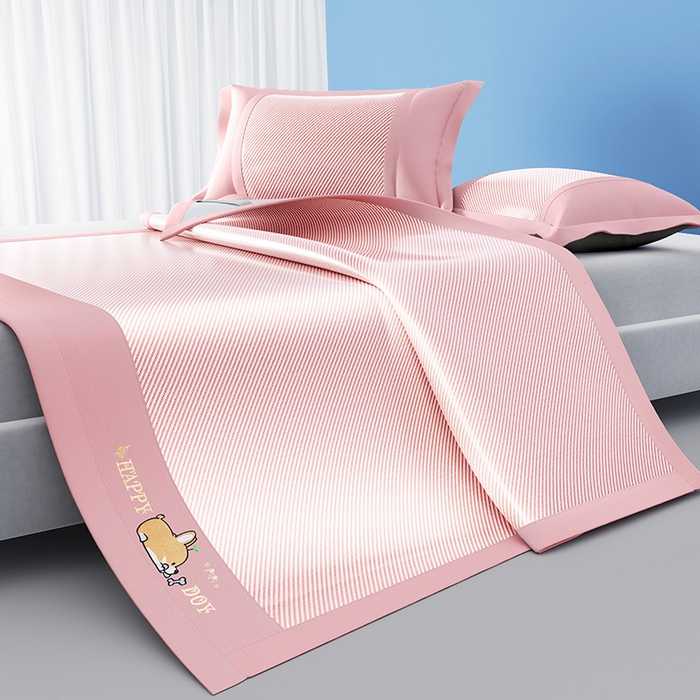 91家纺网 家纺一手货源 找家纺 2025新款斜纹宽柯基凉感冰丝席 斜纹柯基粉-床席款