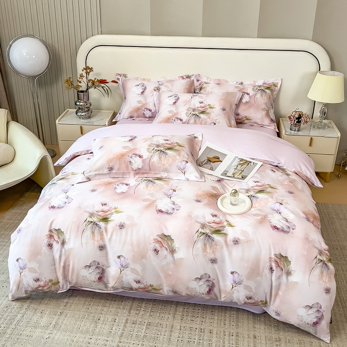 91家纺网 家纺一手货源 找家纺 芃成家纺 2025新款A类莱赛尔天丝棉四件套 古典玫瑰