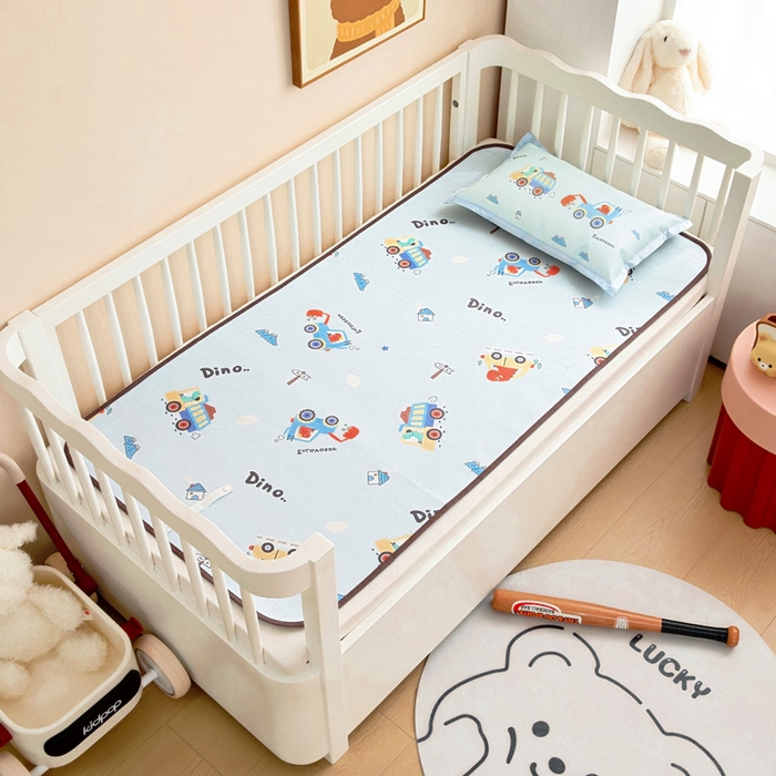 91家纺网 家纺一手货源 找家纺 梵赫 2025新款冰丝古藤双面卡通儿童凉席凉席-小恐龙车队