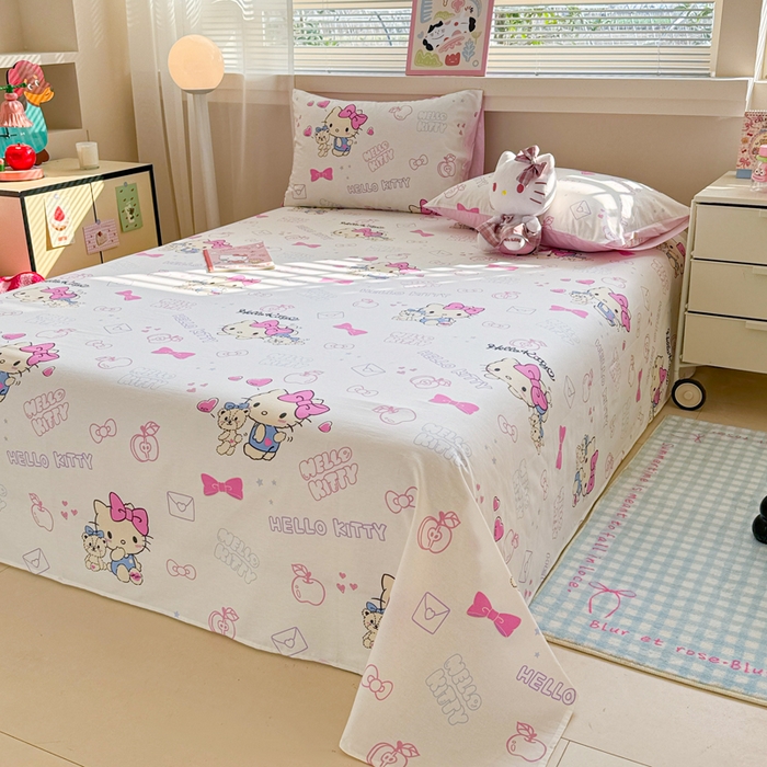 91家纺网 家纺一手货源 找家纺 呗旺鹿 2025新款正版三丽鸥全棉13372单品床单 凯蒂小熊