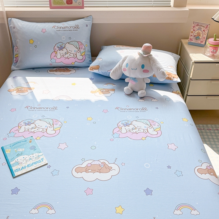 91家纺网 家纺一手货源 找家纺 呗旺鹿 2025新款正版三丽鸥全棉13372单品床单 彩虹玉桂狗