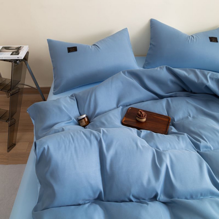 91家纺网 家纺一手货源 找家纺 恋之语 2025新款90克纯色双拼四件套 星耀蓝+浅兰