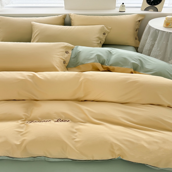 91家纺网 家纺一手货源 找家纺 艾迪尚家纺 2025新款A类纯色双拼长绒棉纯棉刺绣系列单品被套 被套单件（有单品 可定制） 黄芽翠眠