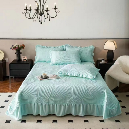 91家纺网 家纺一手货源 找家纺 （总）鸿羽樱家纺《原伊菲晓》 2025新款四季可用水洗棉花边蕾丝床盖 