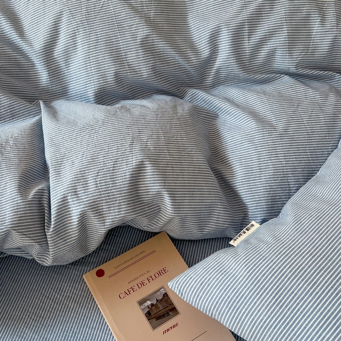 91家纺网 家纺一手货源 找家纺 恋之语 2025新款全棉纯棉色织被套单品单被套被套单件 条纹蓝