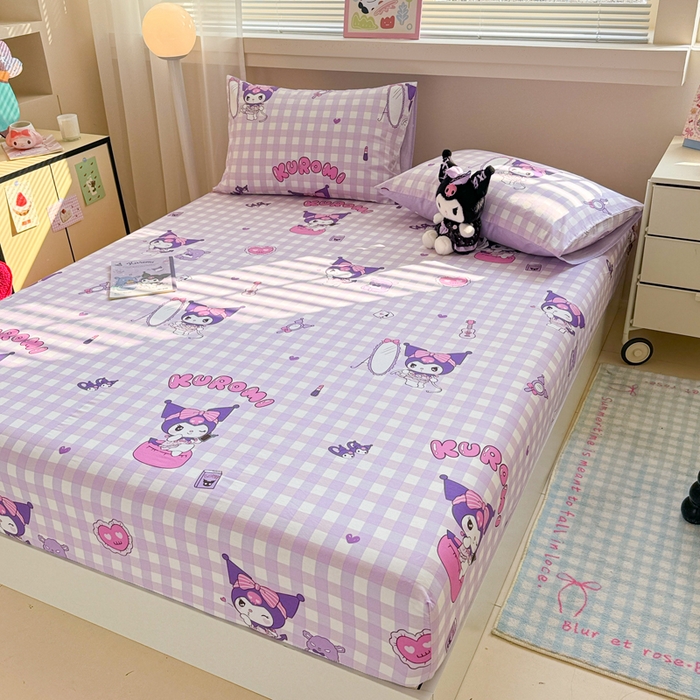 91家纺网 家纺一手货源 找家纺 呗旺鹿 2025新款正版三丽鸥全棉13372单品床笠 格子库落米