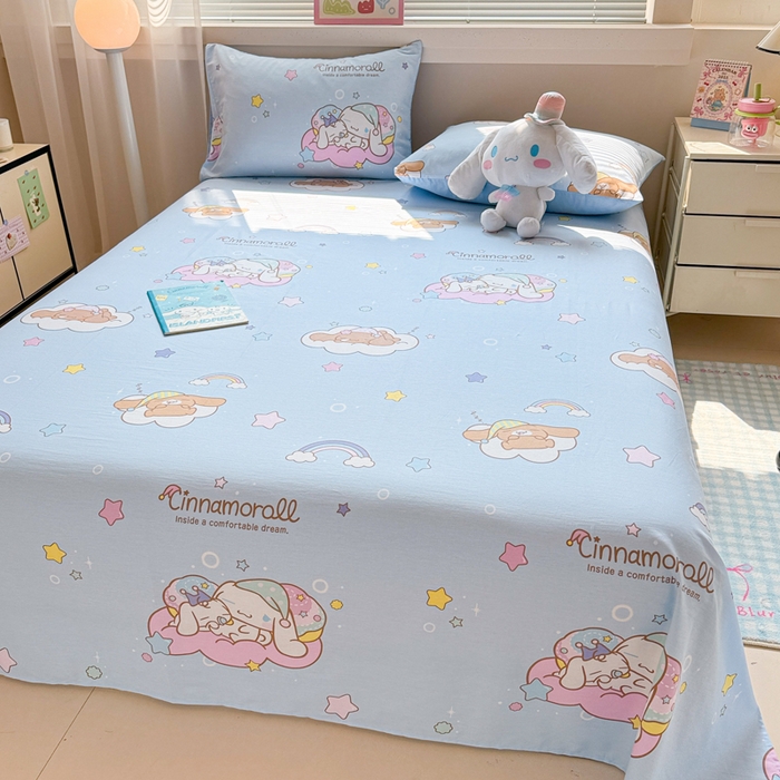 91家纺网 家纺一手货源 找家纺 呗旺鹿 2025新款正版三丽鸥全棉13372单品床单 彩虹玉桂狗