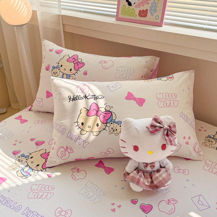 91家纺网 家纺一手货源 找家纺 呗旺鹿 2025新款正版三丽鸥全棉13372单品床笠 凯蒂小熊