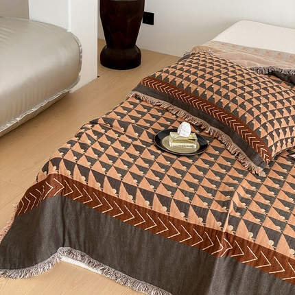 麻依 2025新款全棉四层纱布流苏毯旅行披肩休闲毛巾被 首逅