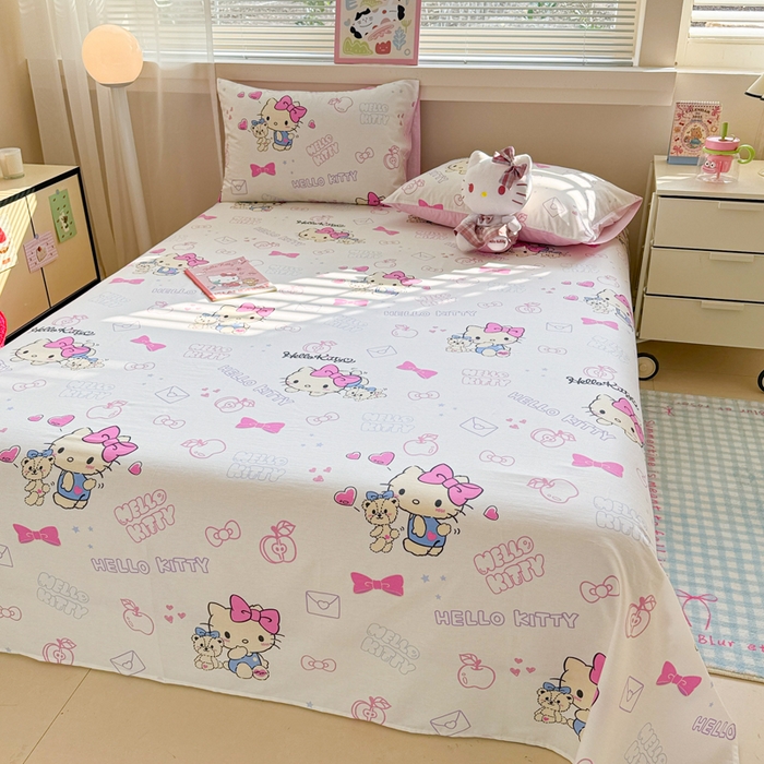 91家纺网 家纺一手货源 找家纺 呗旺鹿 2025新款正版三丽鸥全棉13372单品床单 凯蒂小熊