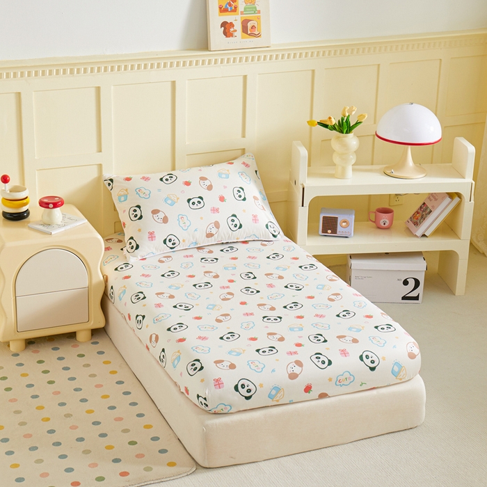 91家纺网 家纺一手货源 找家纺 ds生活馆 2025新款儿童纯棉精梳棉系列单床笠 小狗熊猫