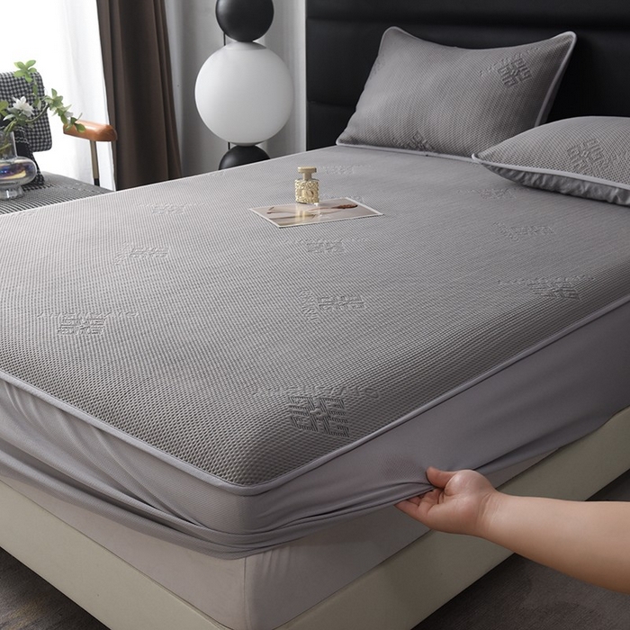 91家纺网 家纺一手货源 找家纺 绒多多 2025新款A类凉感冰豆豆席子凉席床笠款 绅士灰