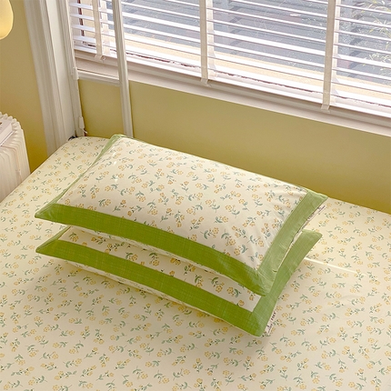 91家纺网 家纺一手货源 找家纺 （总）春皖家纺 2025新款A类全棉简约老粗纱布四件套风格一-工艺款单枕套