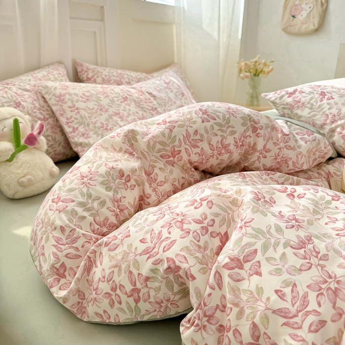 91家纺网 家纺一手货源 找家纺 丝芙妮家居2025新款水洗针织棉双层纱印花四件套 初夏薄荷