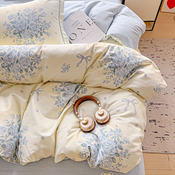 91家纺网 家纺一手货源 找家纺 暖芯优选 2025新款全棉纯棉一字绣四件套系列 花影轻颜