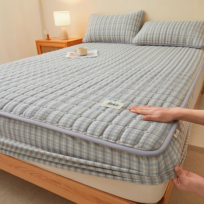 91家纺网 家纺一手货源 找家纺 喜居家纺2025新款A类水洗棉夹棉棉花床笠垫 棉-乐可灰